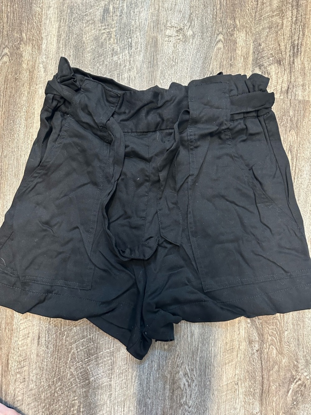 H&M Black Paperbag High-Waist Shorts with Tie